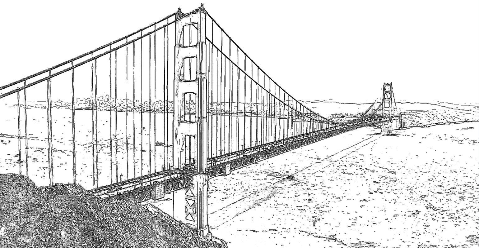 Foto von Brücke und Meer ins Strichzeichnung umwandeln