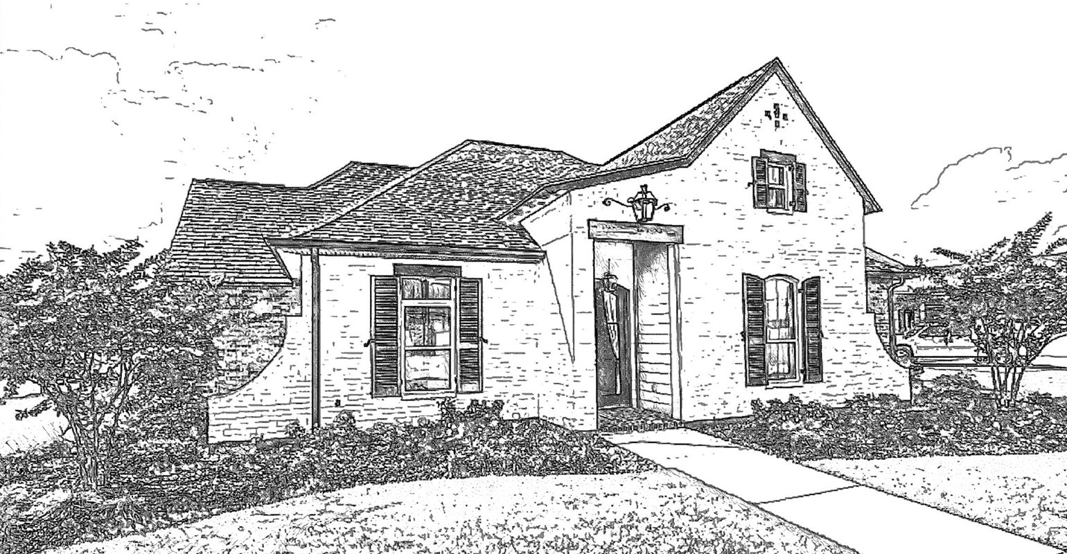 Linienzeichnungseffekt von Haus- und Gras