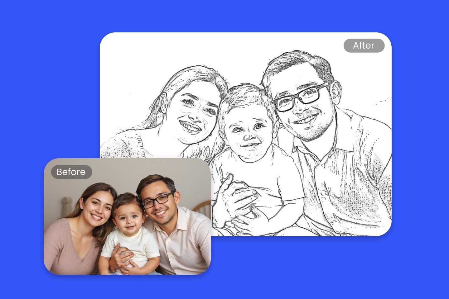 Familienfoto in Fotor in eine Linienzeichnung umwandeln