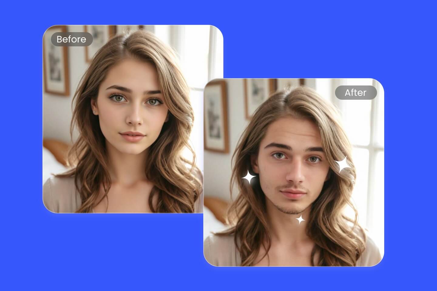 transformation de femme en homme sur photo avec fotor