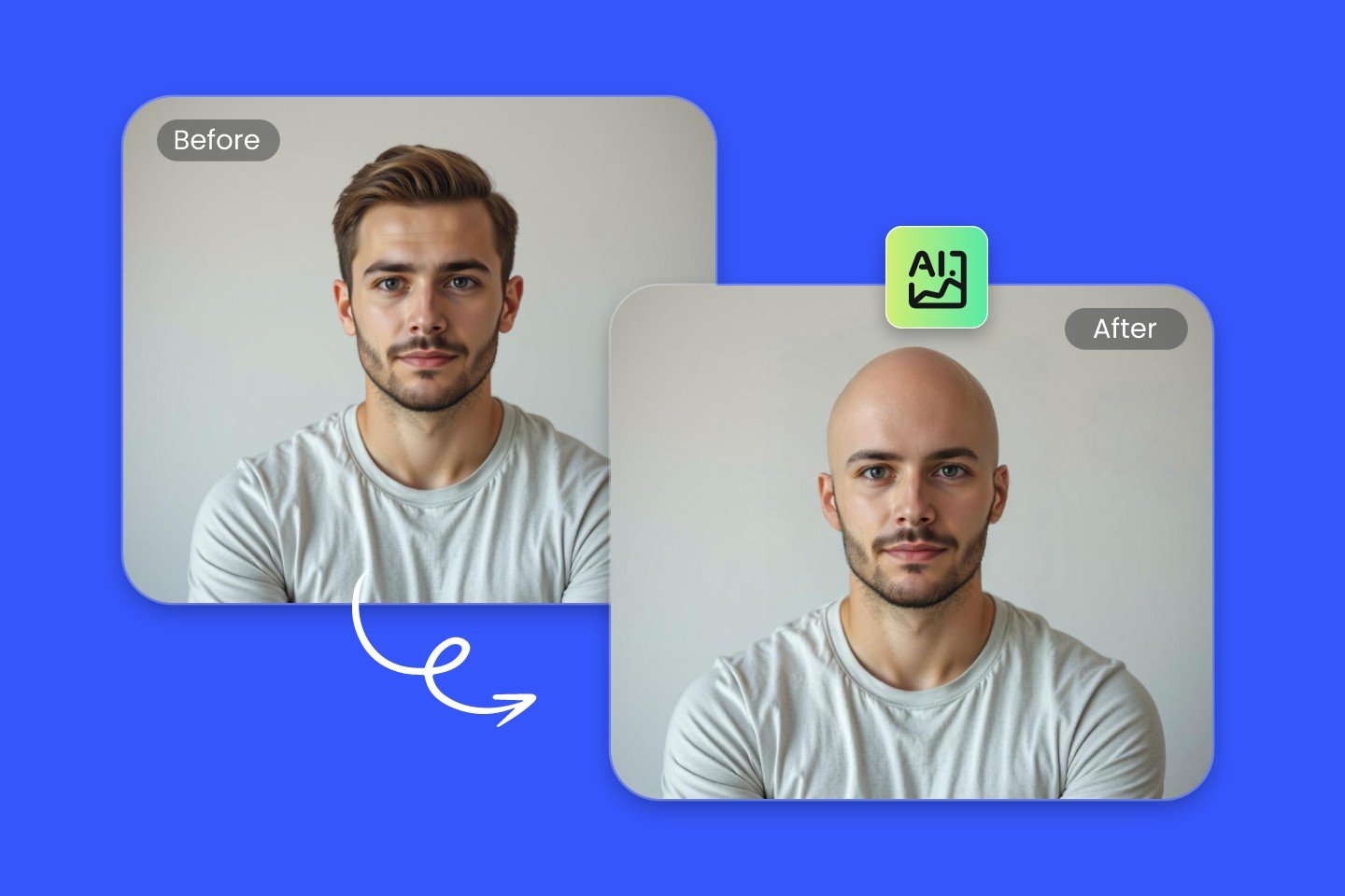 Selfie eines Mannes mit Glatzen-Filter von Fotor